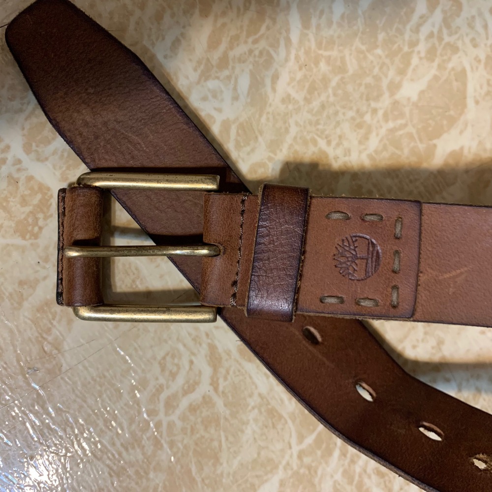 Timberland Leather Belt Size 40 Brown Rugged Casual Workwear Brass Buckle